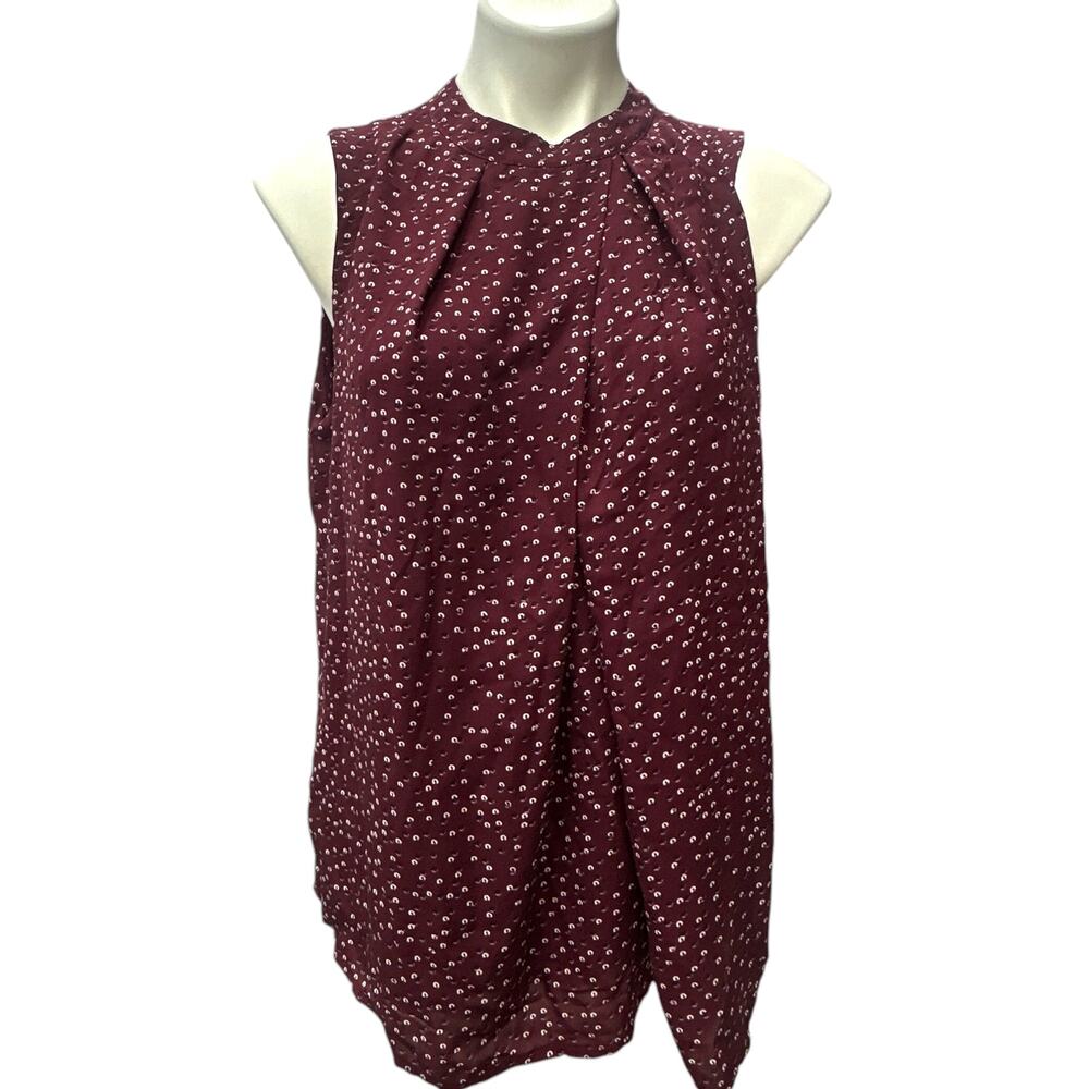 Halogen Nordstrom NWT Sleeveless Blouse Women L Burgundy Floral Dot Open Back